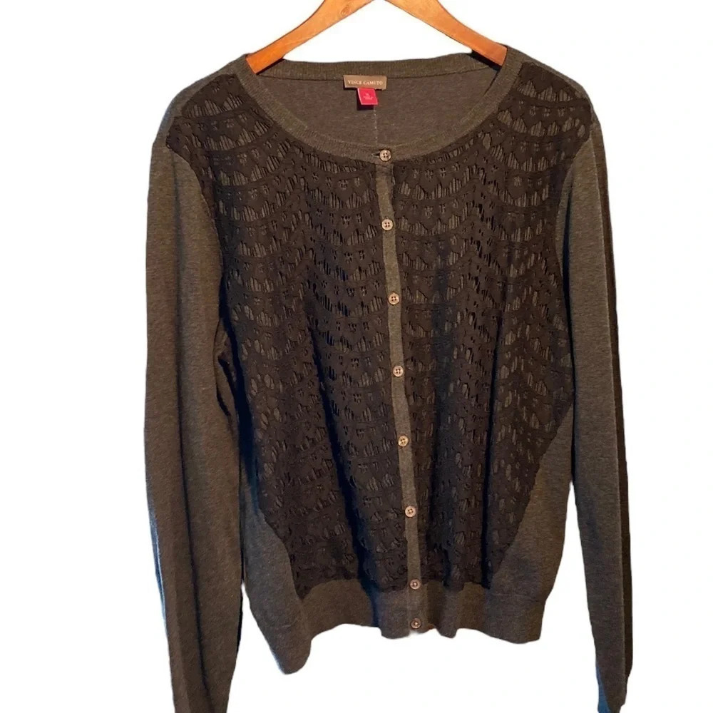 Vince Camuto gray & black lace cardigan coquette girl , dark academia , classic - Picture 4 of 9